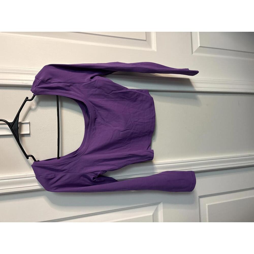 INLYRIC Purple Long Sleeve Scoop Neck Crop Top size L 509